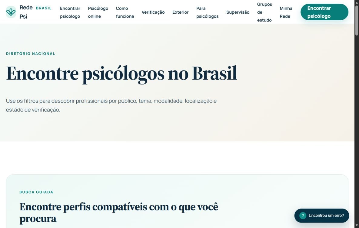 Diretório nacional de psicólogos da Rede Psi Brasil