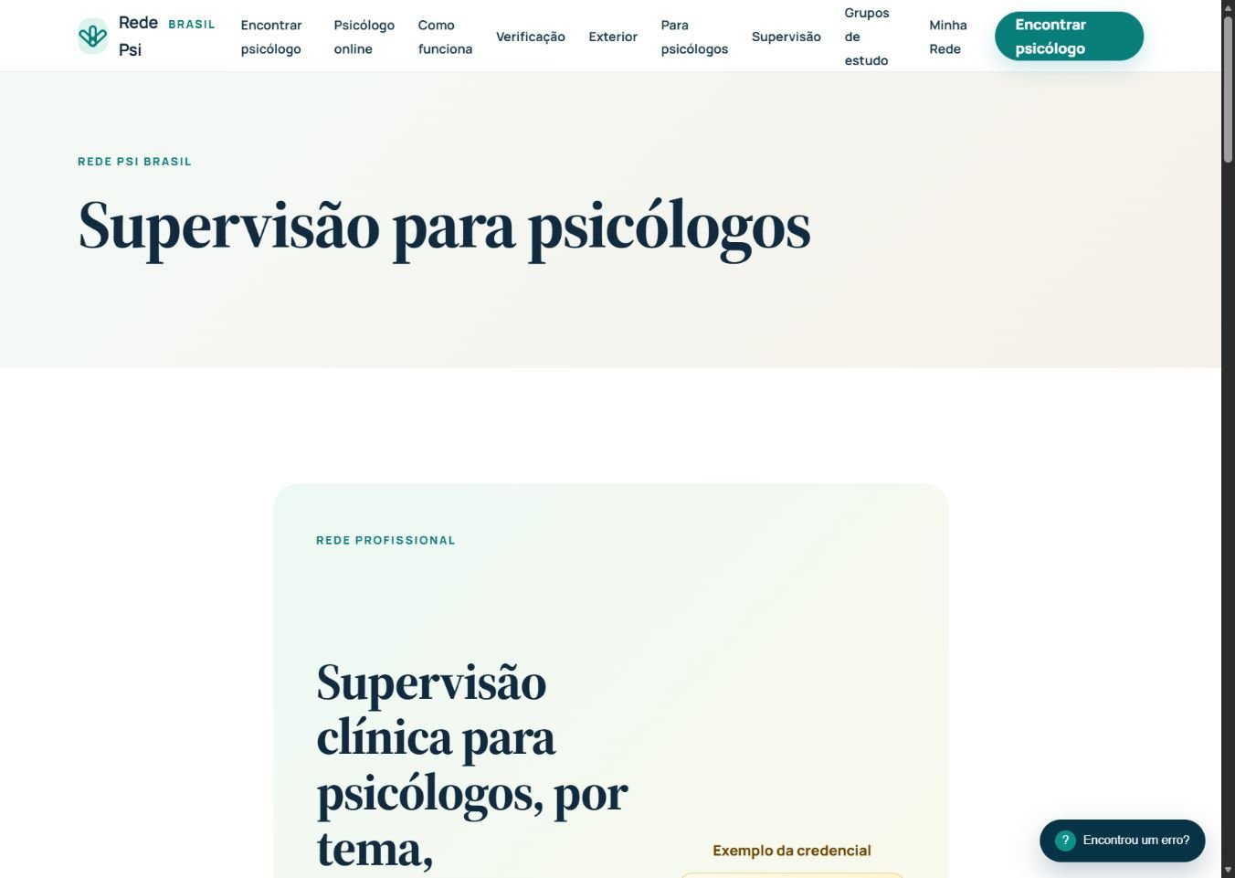 Área de supervisão para psicólogos da Rede Psi Brasil